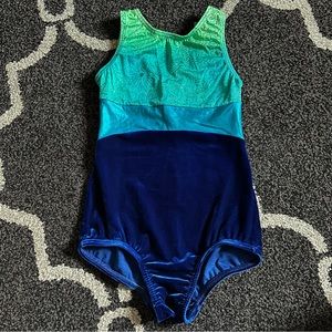 Girls 8-10 Body Wrappers Blue & Green Velvet Leotard